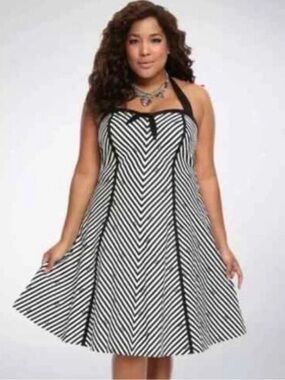 torrid Black and White Striped Backless Halter Dress